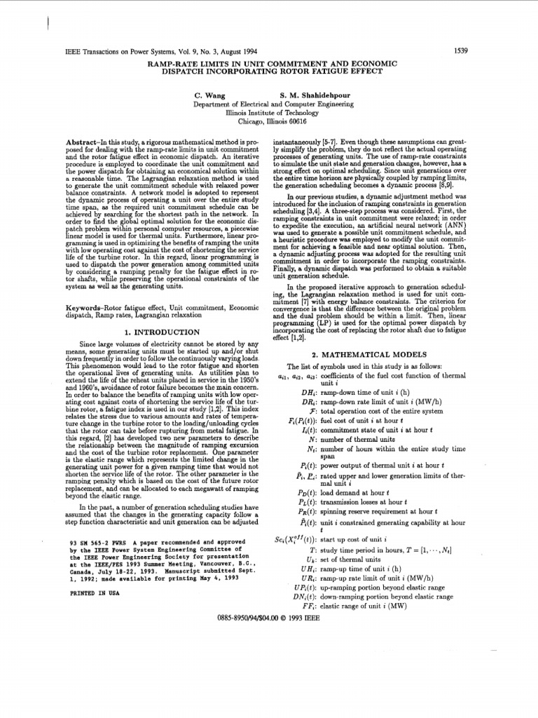 Ramp-Rate Limits in Power Dispatch | PDF | Turbine | Applied Mathematics