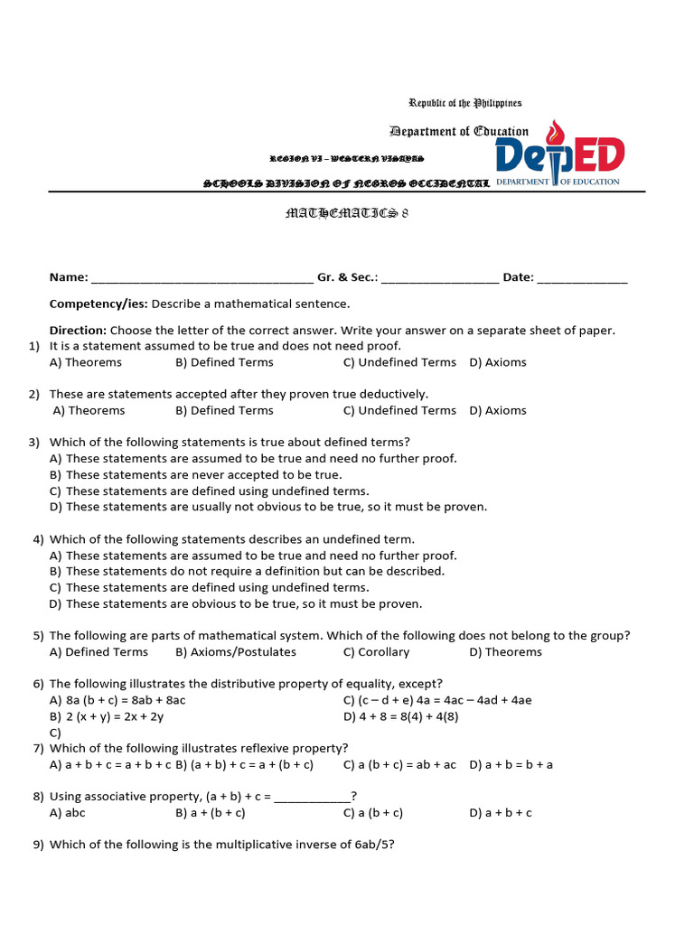 Grade 8 Math True/False Revision | PDF | Theorem | Axiom
