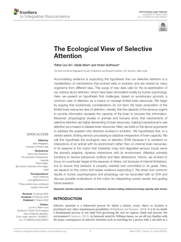 Ecological View of Selective Attention | PDF | Attention | Perception