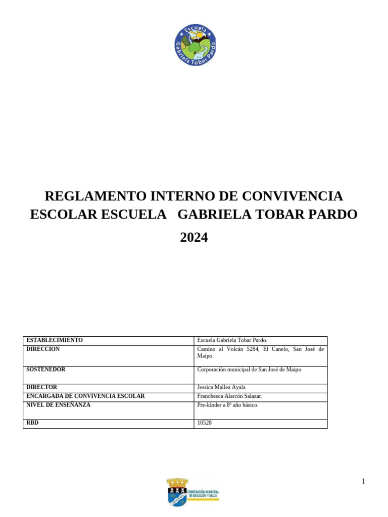 Reglamento de Convivencia Escolar 2024 | PDF | Maestros | Aprendizaje