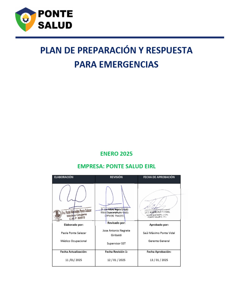 Plan de Emergencia Ponte Salud EIRL | PDF | Primeros auxilios | Sangrado