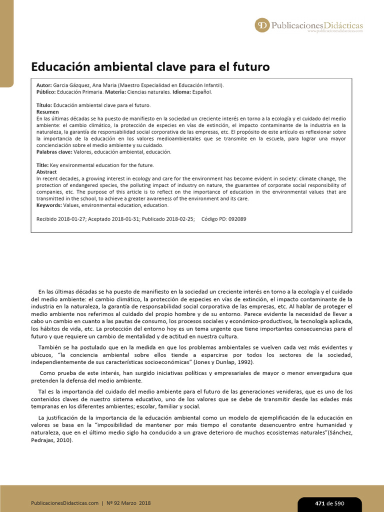 Educación Ambiental en la Escuela | PDF | Entorno natural | Sustentabilidad