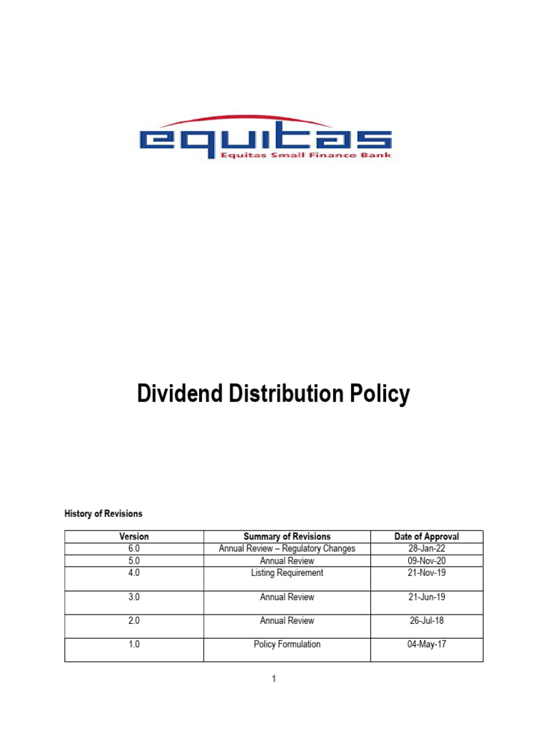ESFB Dividend-Distribution-Policy V-6.0 Jan22 | PDF | Dividend ...