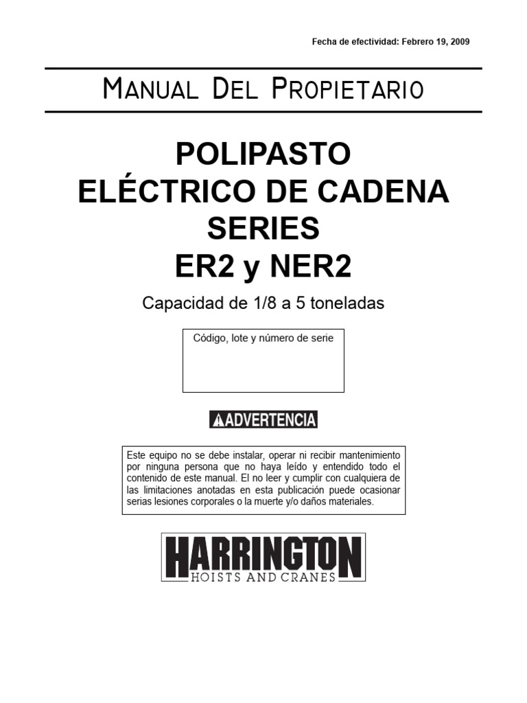 Esquema Polipasto Monofásico NER2 | PDF | Tornillo | Engranaje