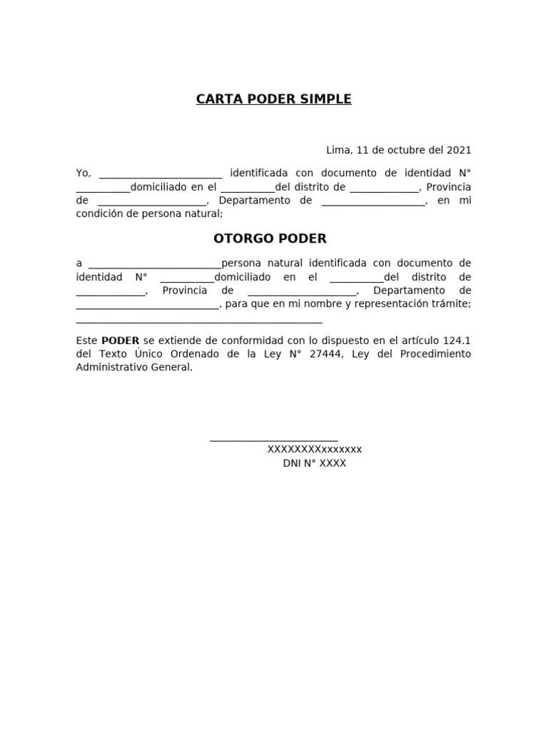 Carta Poder Simple para Trámites Administrativos | PDF