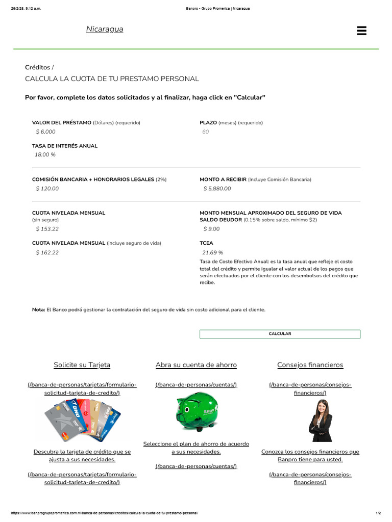 Calculadora de Préstamos Banpro | PDF | Bancos | Crédito