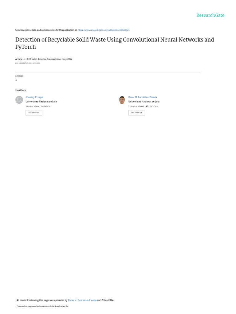 Detection of Recyclable Solid Waste Using Convolutional Neural Networks ...