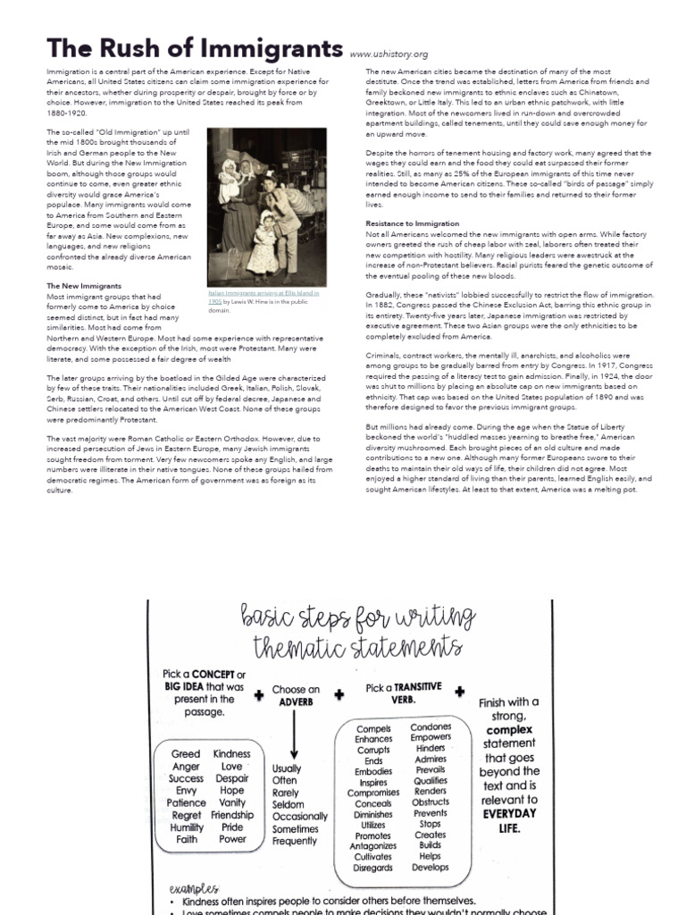 The Rush of Immigrants (1880-1920) | PDF | Immigration | Nativism (Politics)
