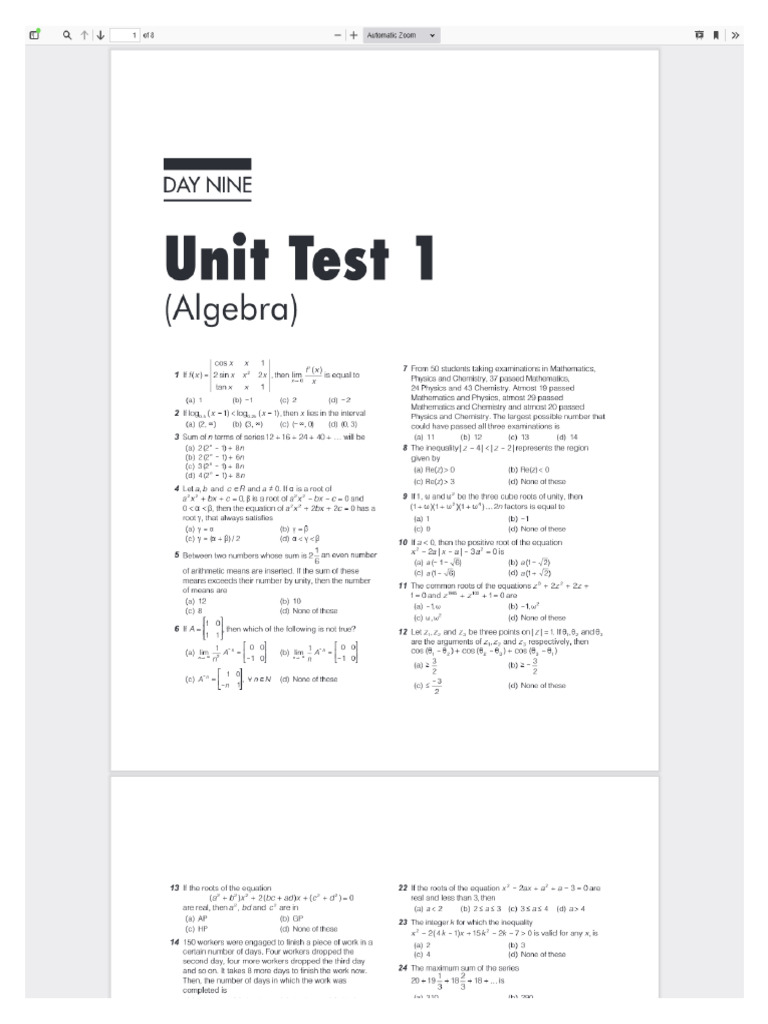 9 Unit Test Algebra | PDF