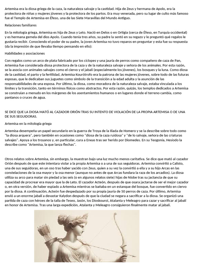 Artemisa - La Diosa De La Caza Y La Naturaleza Salvaje