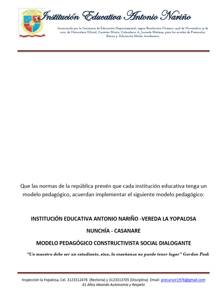 Modelo Pedagógico Constructivista Nariño | PDF | Aprendizaje ...