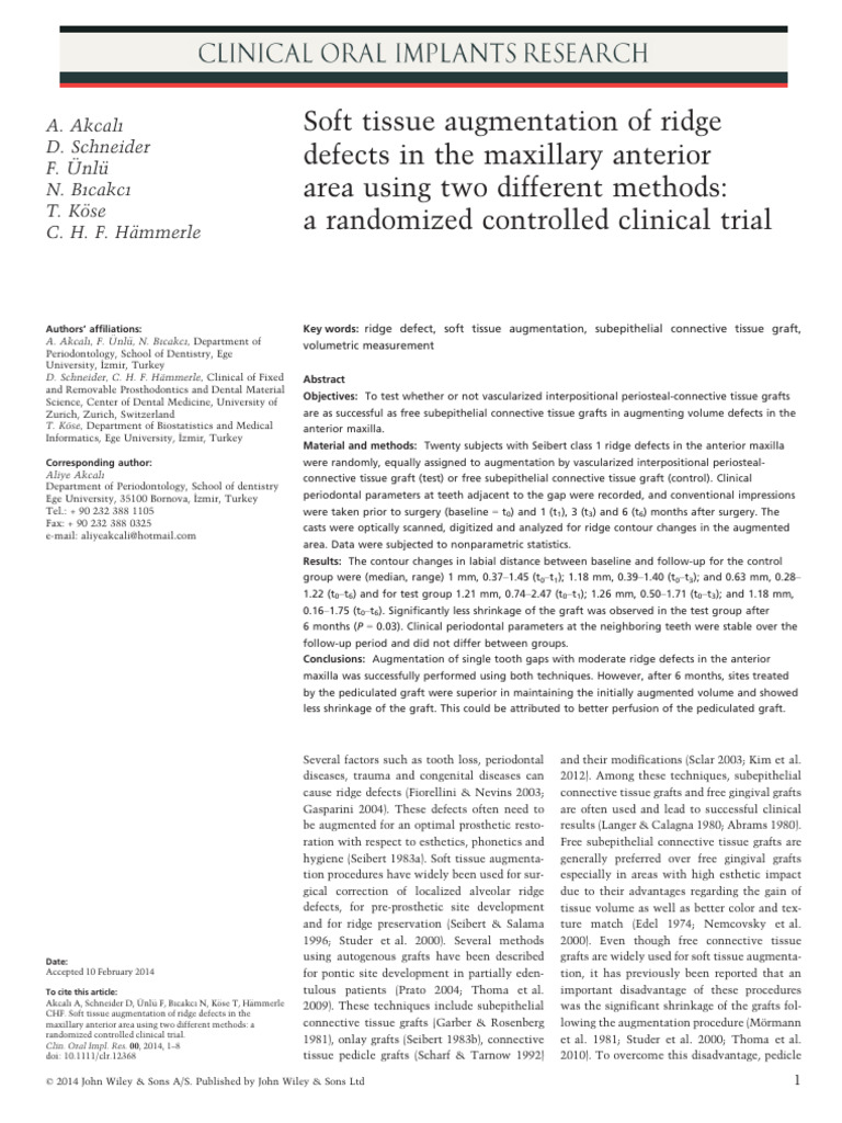 Maxillary Ridge Defect Augmentation Methods | PDF | Periodontology ...