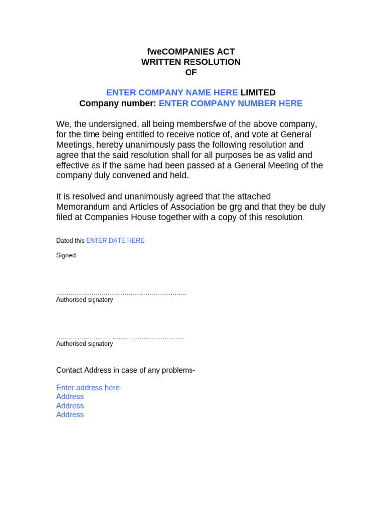 Company Resolution for M&A Change | PDF