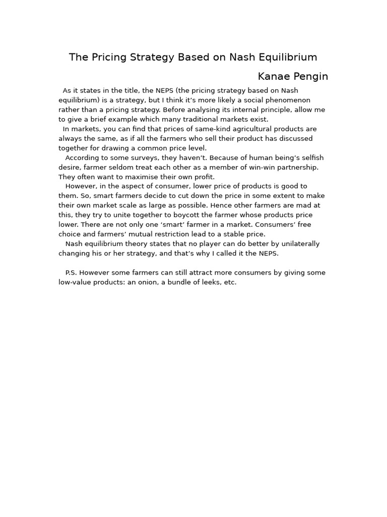 The Pricing Strategy Based On Nash Equilibrium | PDF