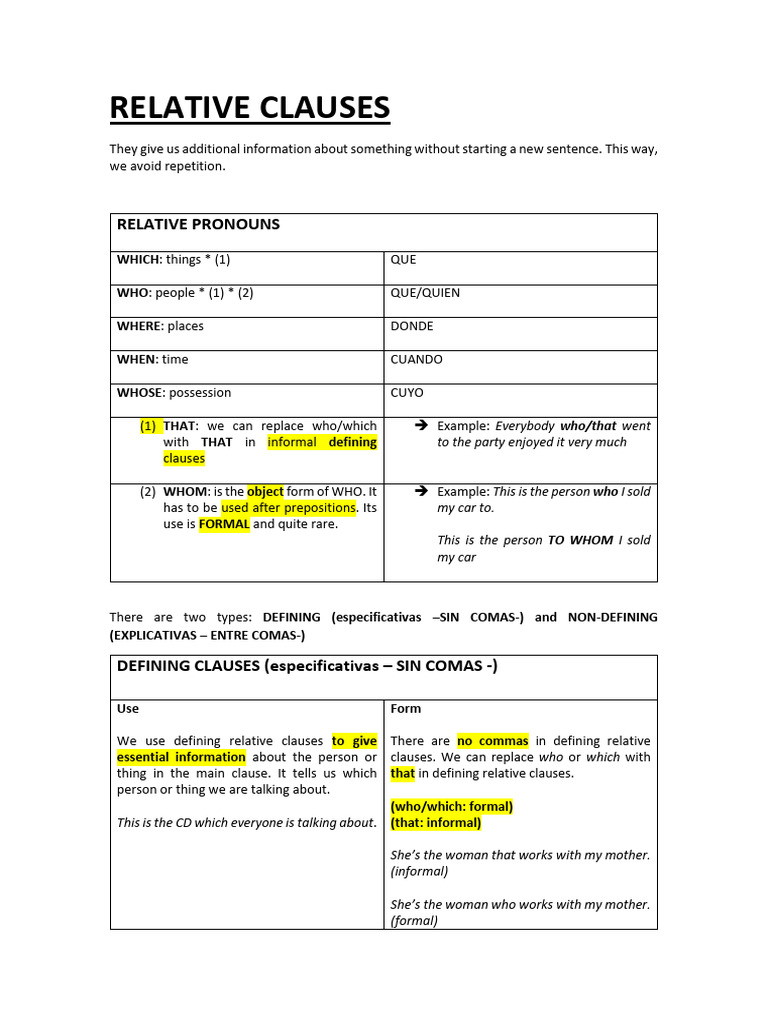 Understanding Relative Clauses in English | PDF | Grammar | Semantic Units