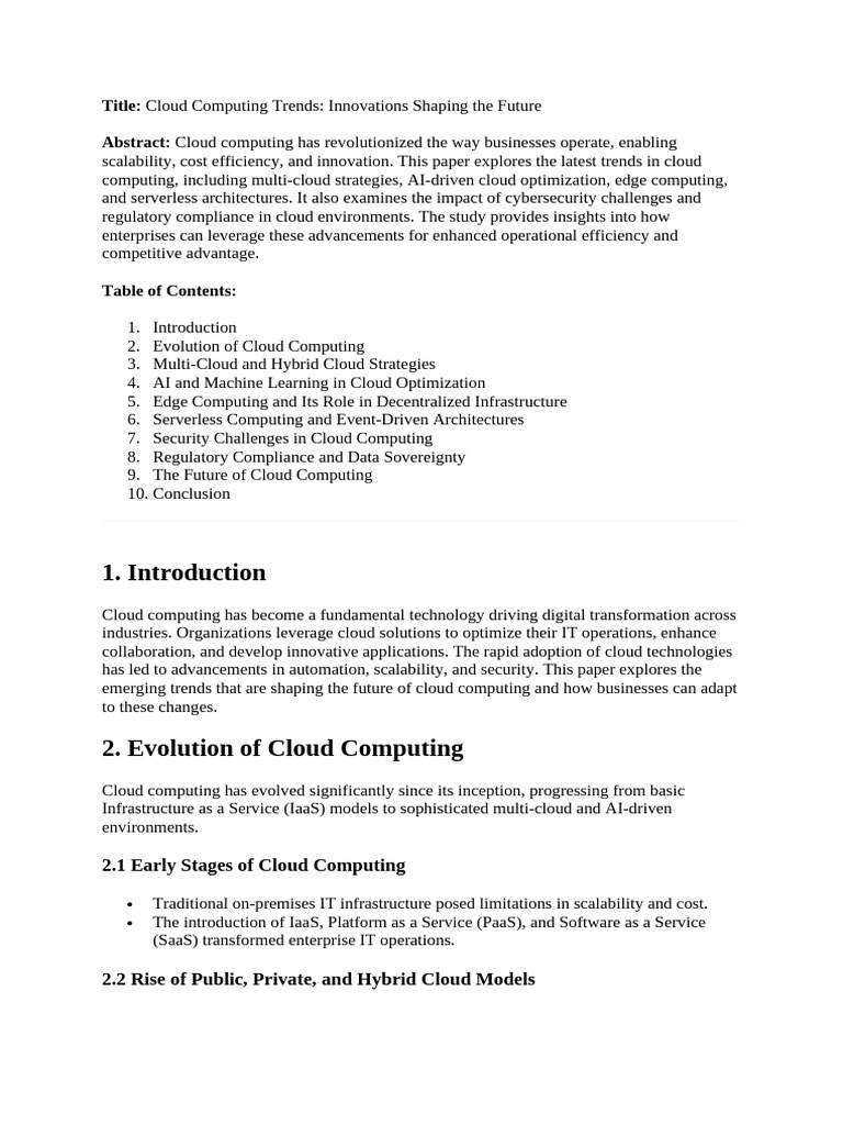 Innovations in Cloud Computing Trends | PDF | Cloud Computing | Security