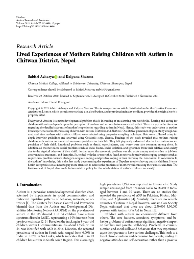 Lived Experiences of Mothers Raising Children With | PDF | Autism ...
