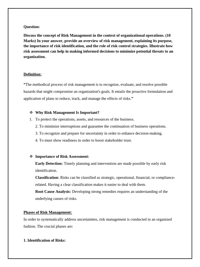 Risk Management in The Context of Organisational Operations | PDF ...