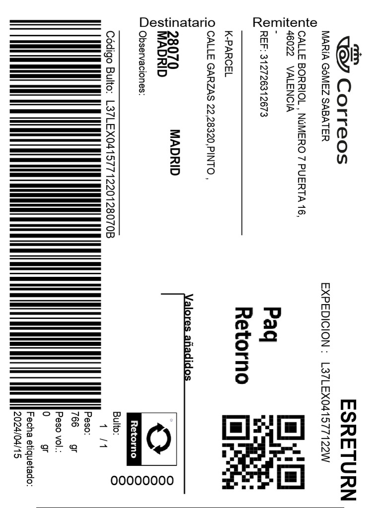 Returnlabel 312726312673 | PDF