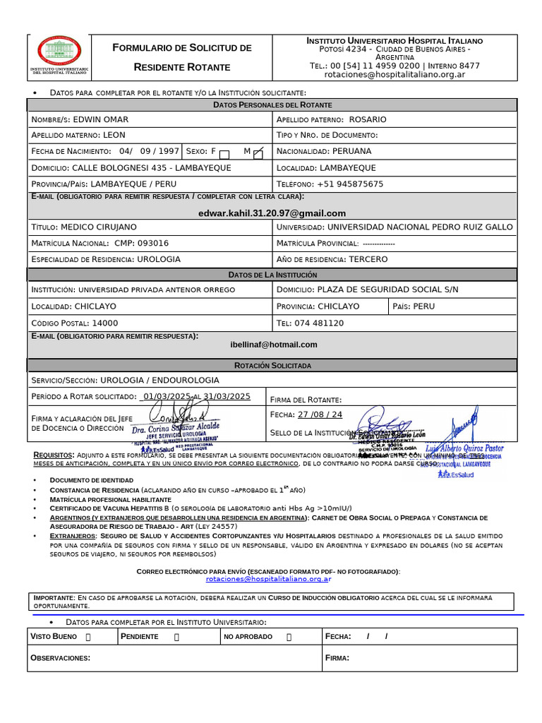 Solicitud de Rotación en Urología | PDF