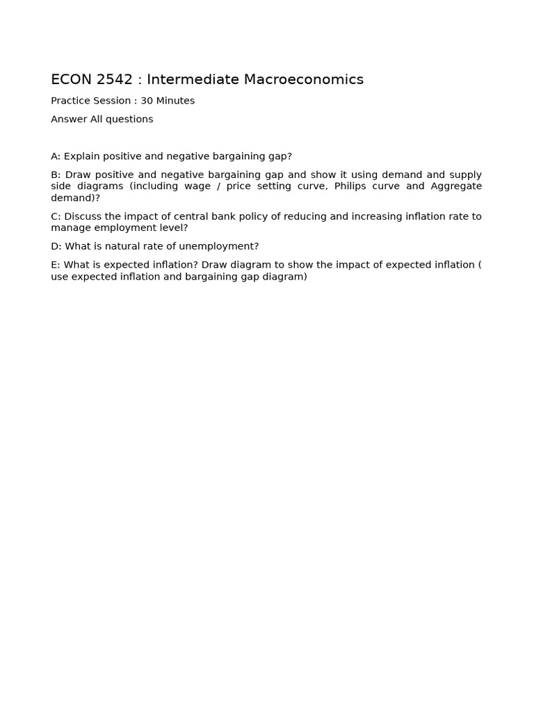Intermediate Macroeconomics Practice Questions | PDF