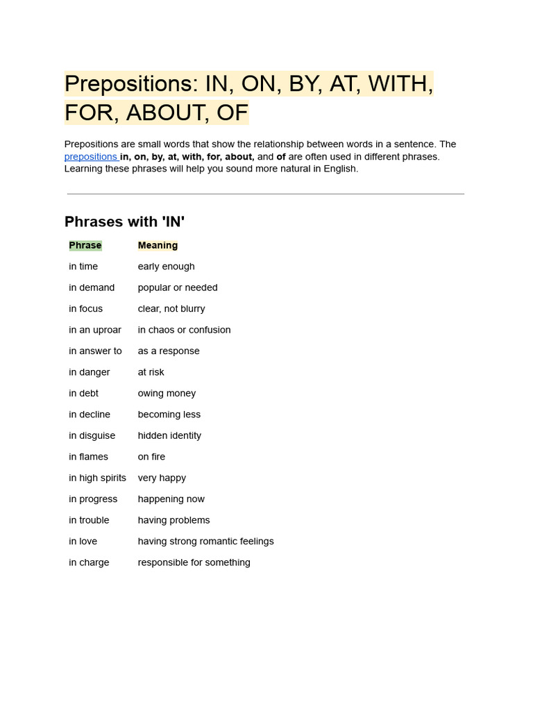 Essential Prepositional Phrases | PDF
