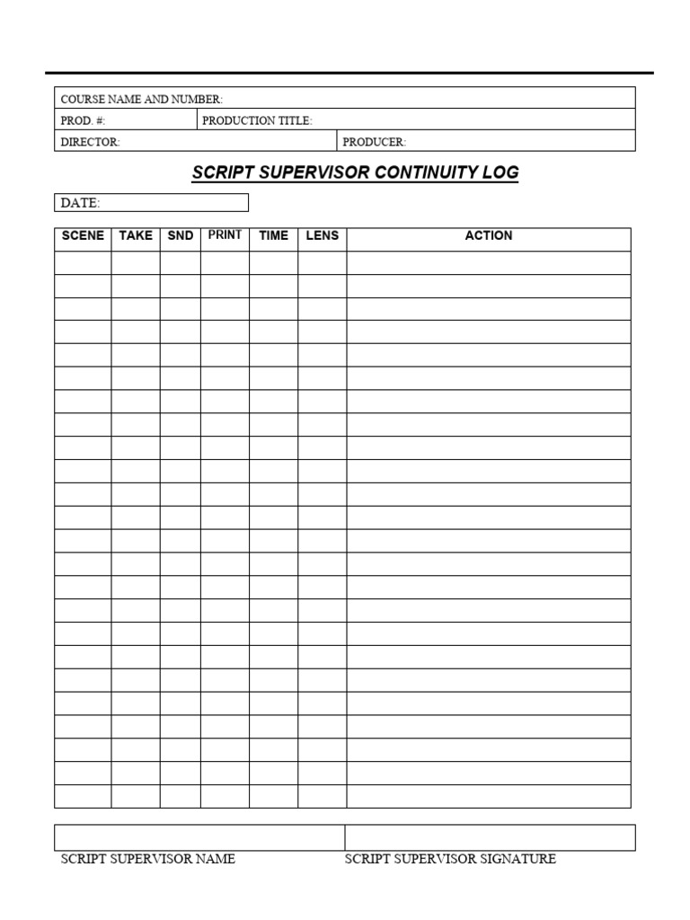Script Supervisor Continuity Log 2002 | PDF