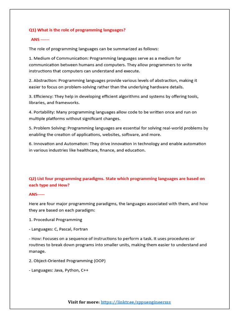 PPL Unit-1 Master Solution | PDF | Programming Language | Object ... image.