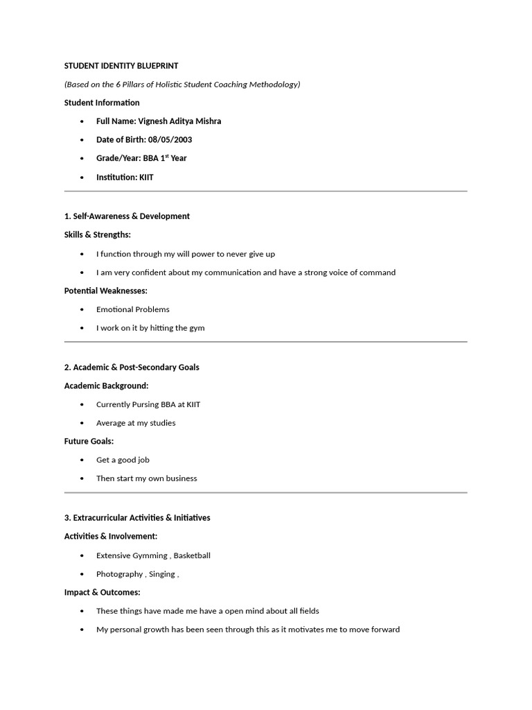 Student Identity Blueprint (Vignesh Mishra) | PDF