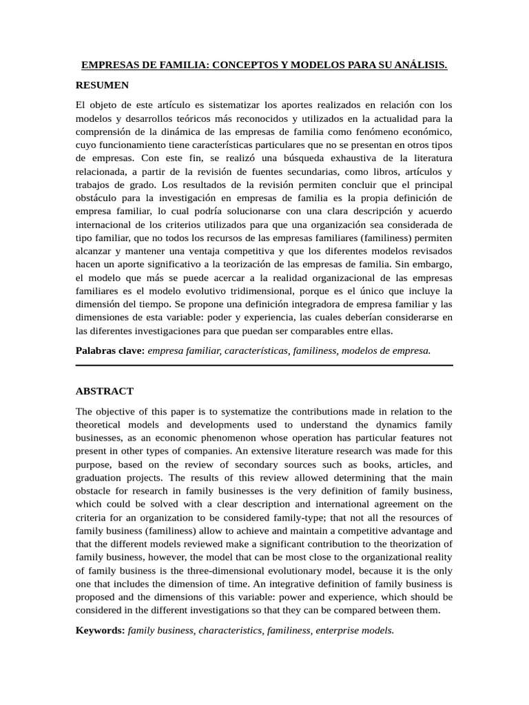 Modelos y Análisis de Empresas Familiares | PDF | Business | Capital social