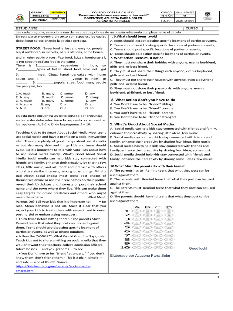 English Exam for Ninth Grade Students | PDF