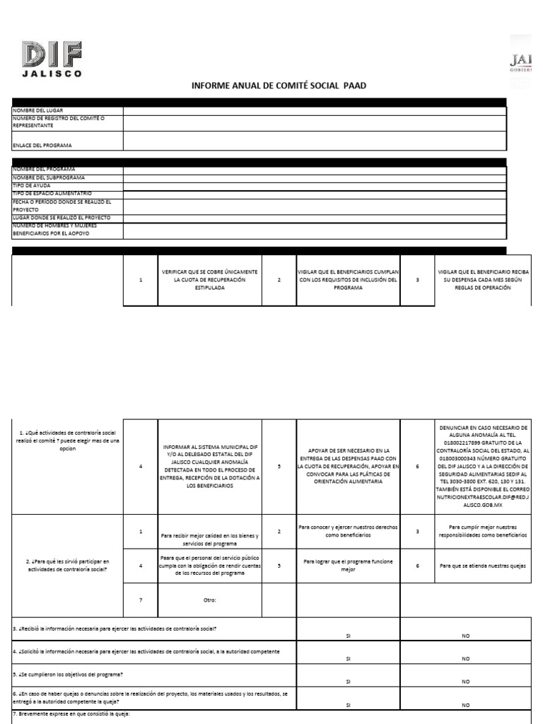 Informe Anual de Contraloría Social PAAD | PDF