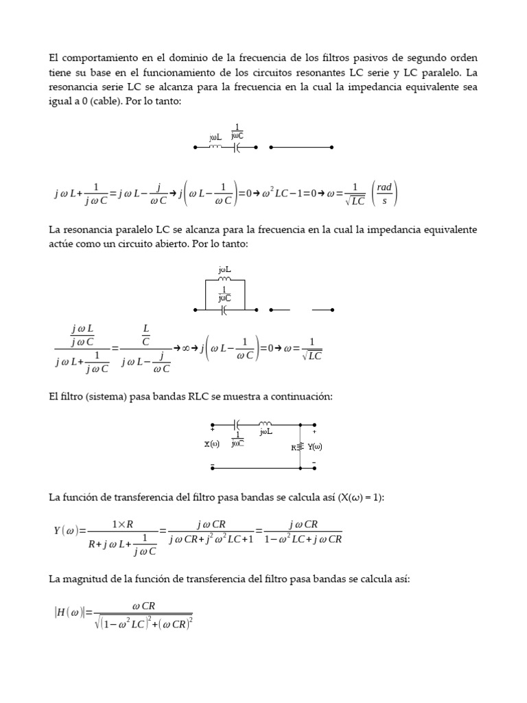 Filtros Pasivos de Segundo Orden RLC | PDF | Resonancia | Filtro ...