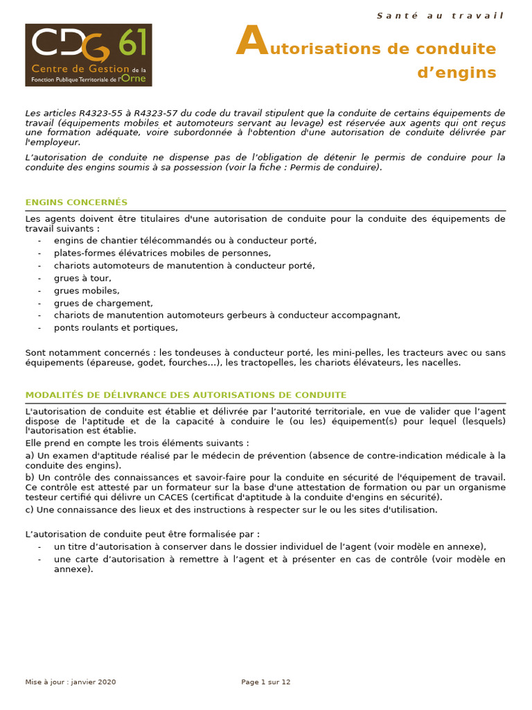Modèle autorisation de conduite 2020 | PDF | Chariot élévateur | Biens ...