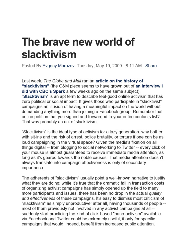 Understanding Slacktivism's Impact | PDF | Activism