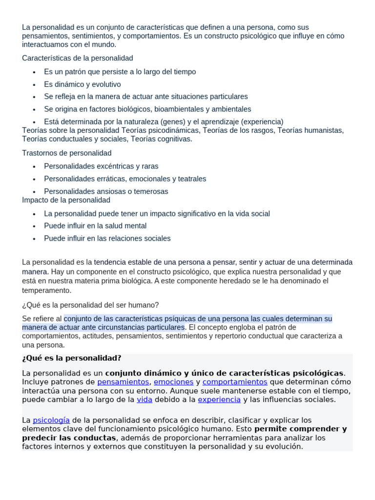 Características y Teorías de la Personalidad | PDF | Psicología de la ...