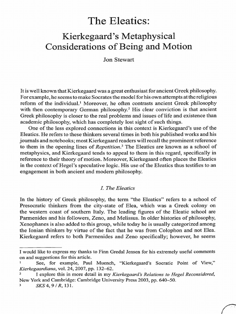 Kierkegaard and the Eleatic Philosophy | PDF | Ancient Greek Philosophy ...