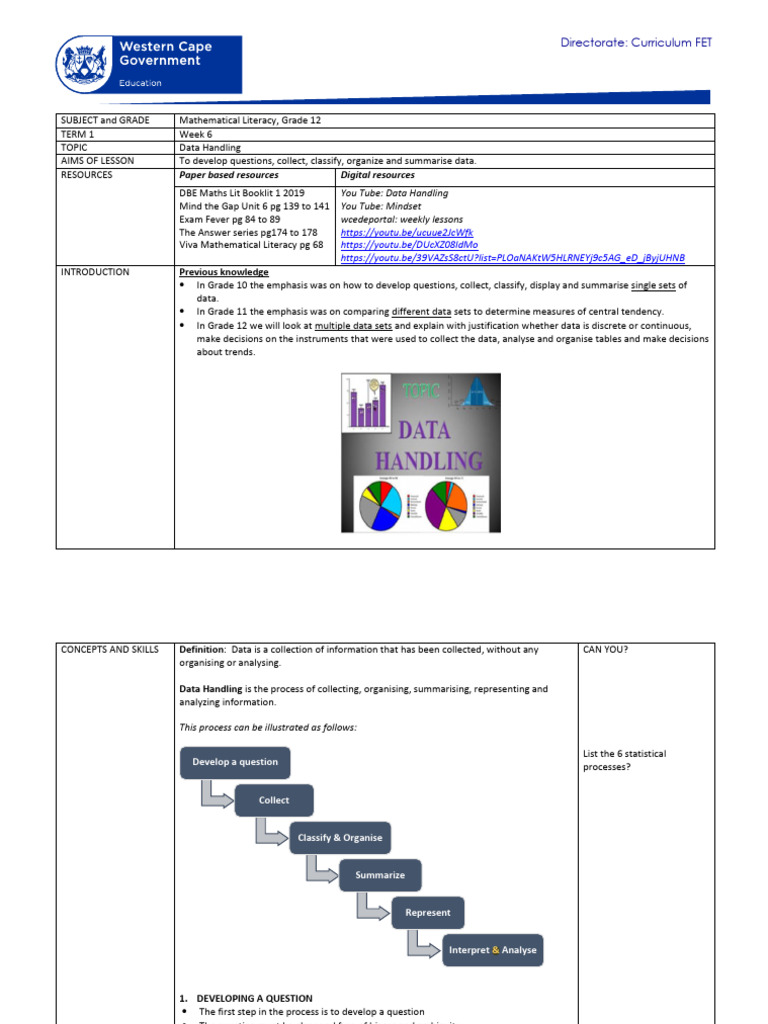 Data Handling in Mathematical Literacy | PDF | Survey Methodology | Data