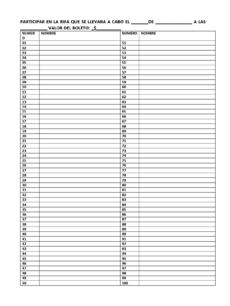 rifa numerada y listas | PDF