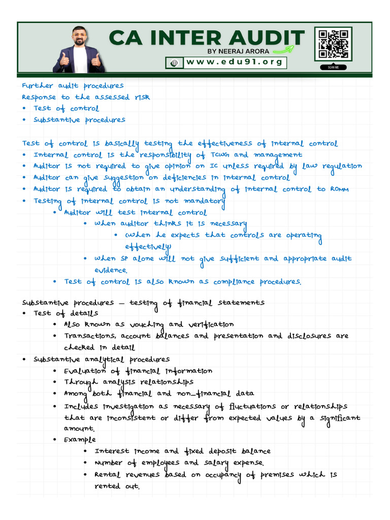 Audit Procedures: Control Testing & Risks | PDF | Audit | Financial Audit