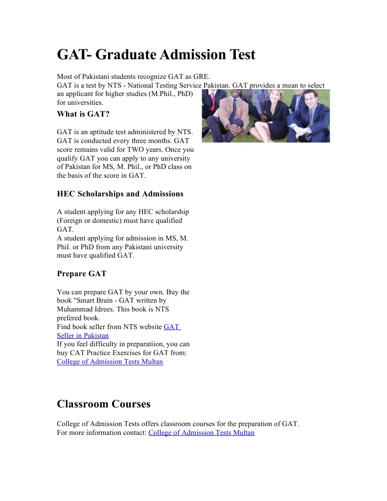 GAT-Graduate Admission Test: Classroom Courses | PDF | Business
