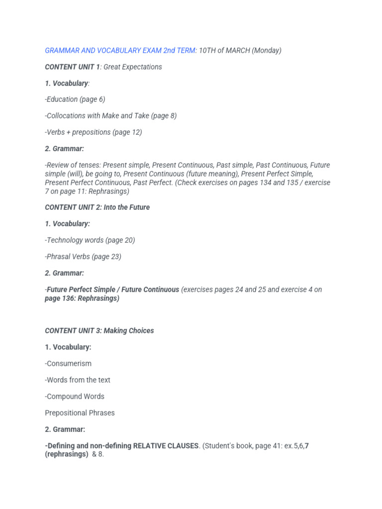 Grammar and Vocabulary Exam Guide | PDF