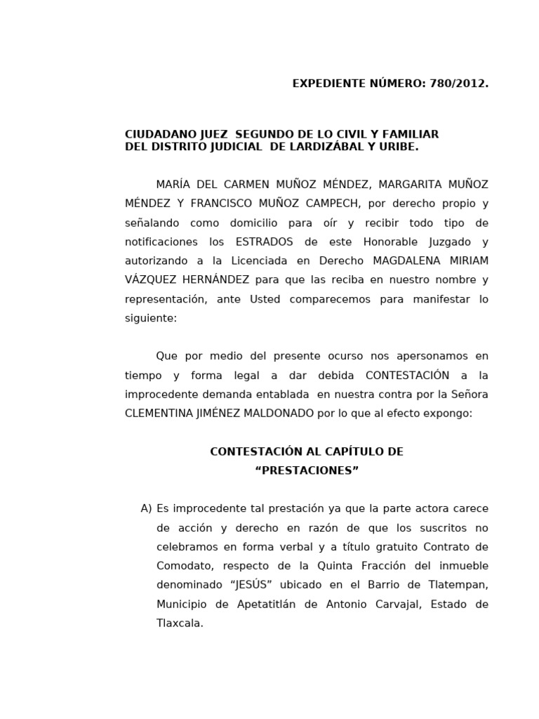 Contestación y Demanda Reconventional 780/2012 | PDF | Posesión adversa ...