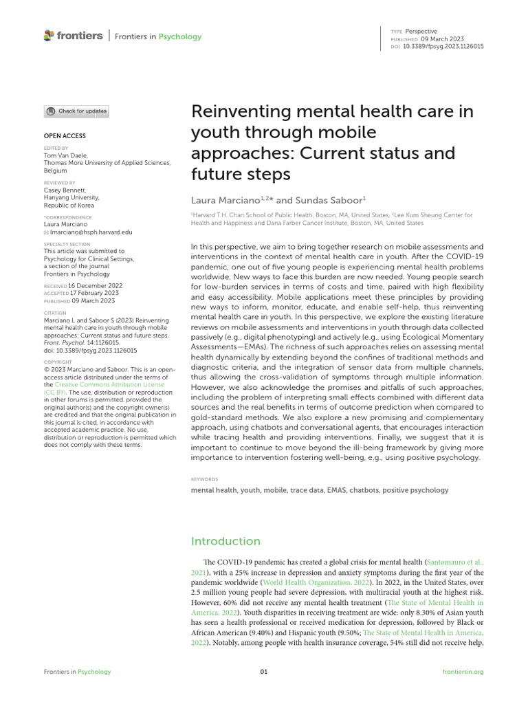 Mobile Mental Health Solutions for Youth | PDF | Mental Health | Mental ...