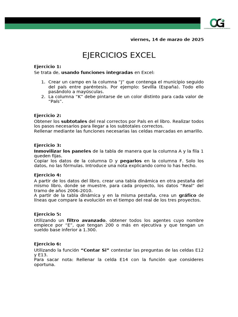 Ejercicios de Excel para Practicar | PDF | Microsoft Excel