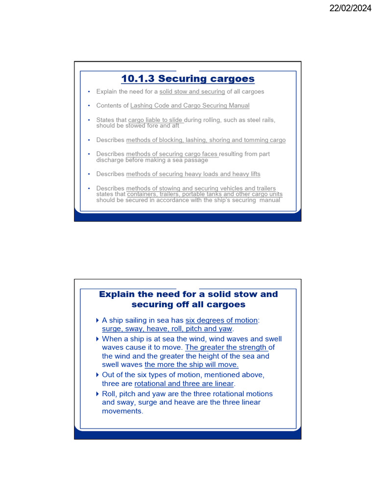 CAP - 10.1.3 - Securing Cargo | PDF | Cargo | Ships