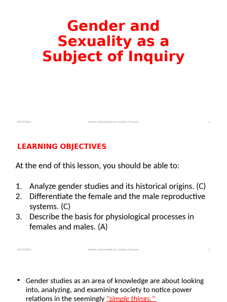 Lesson 2 Gender and Sexuality As A Subject of Inquiry | PDF ...