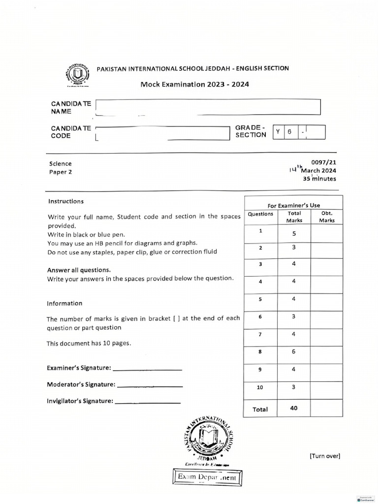 Science Mock Exam P2 2024 | PDF