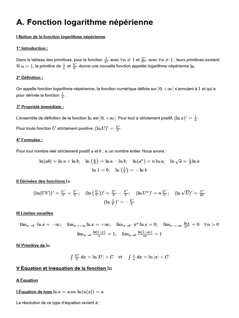 Fonction Logarithme Népérien et Exponentielle | PDF | Fonction ...