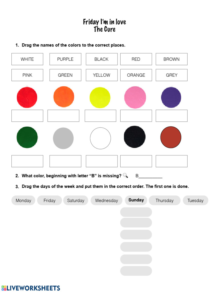 Friday I'm in Love Worksheet | PDF